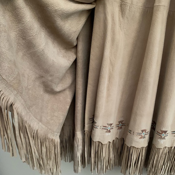 Patricia Wolf tan suede painted fringe maxi skirt   Size 8 - Picture 5 of 13